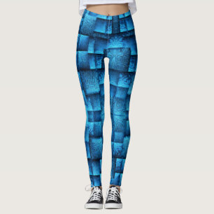 Legging Mostra quadrados azuis com desenhos tribais abstra