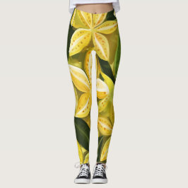 Legging Motif caramboles exotiques 🌿 pour déco tropicale