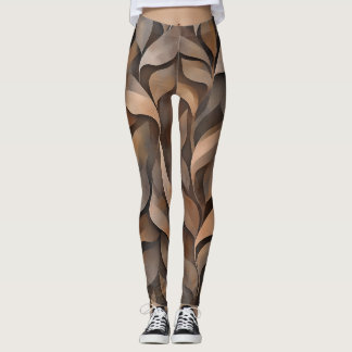 Legging 🍂 Motif de feuilles et de vignes en tons naturels