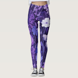 Legging Motif floral violet délicat 🌸 sur fond sombre