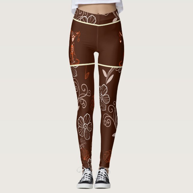 Legging Motifs Chat Japonais & Chrysanthème (Frente)