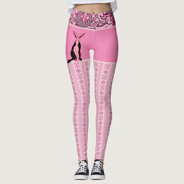 Legging Motifs Chat Japonais & Chrysanthème (Frente)