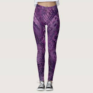 Legging Motivo Paisley Intricado em Roxo Escuro