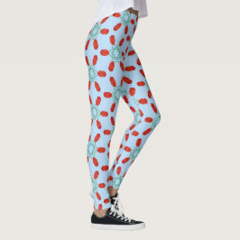 Legging motivos florais em azul verde padrão geométrico de