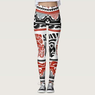 Legging Motivos indianos, vermelho-preto, padrão perfeito.