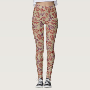 Legging Motivos Vibrantes de Folhas Vermelhas e Roxas em B