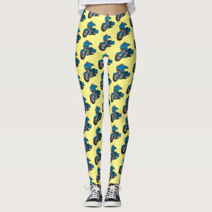 Legging Moto de desenho animado azul feliz fofa