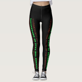 Legging Mude a face da depressão verde e laranja