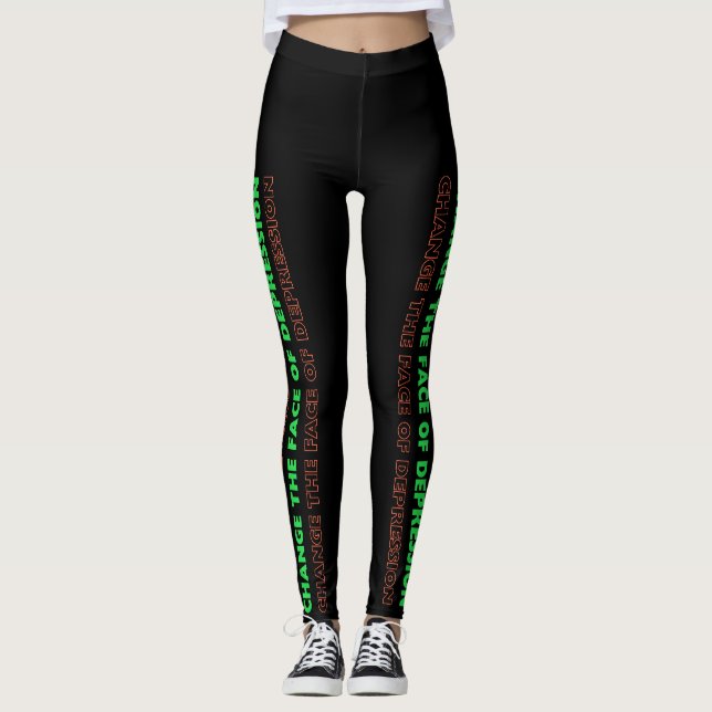 Legging Mude a face da depressão verde e laranja (Frente)