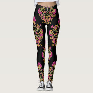 Legging Mughal floral paisley, design sem costura.
