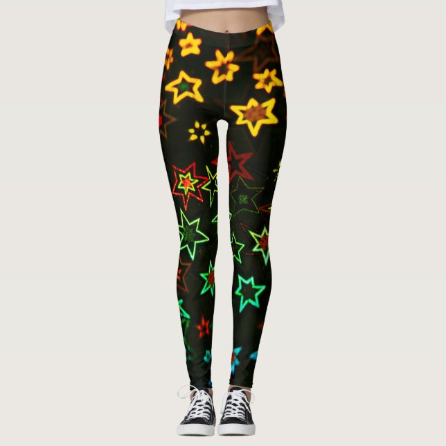 Legging Muitas estrelas de brilho colorido (Frente)