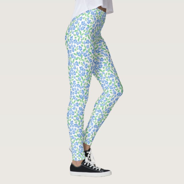 Legging Muito Floral Azul Verde Branco Periwinkle Ditsy (Direita)