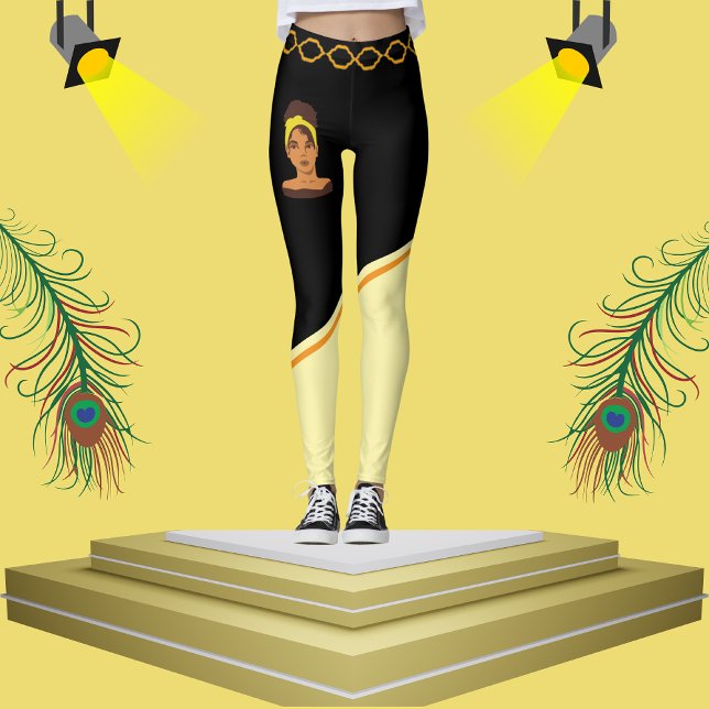 Legging Mulher africana bonita e negra, beige Na moda stri (Criador carregado)