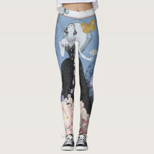 Legging Mulher Azul Elegante Vestido Floral Chique