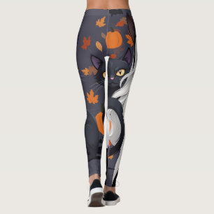 Legging Mulher de anime com gato preto.