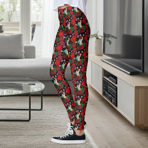 Legging Mulher Elegante Máscara Veneziana Vermelho Verde
