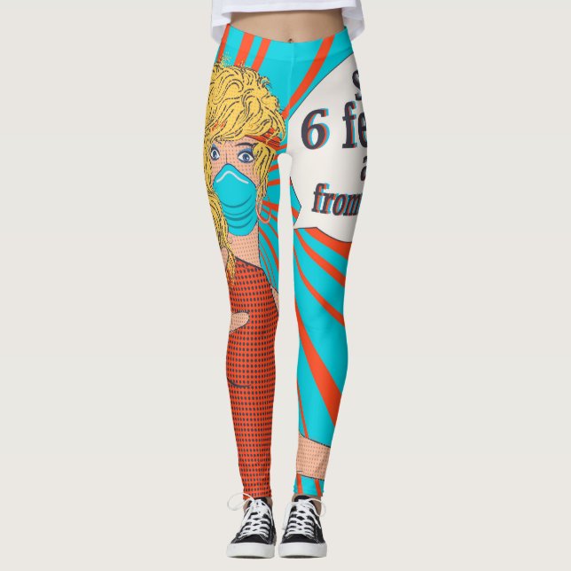 Legging mulher retrógrada de Pop art com máscara (Frente)