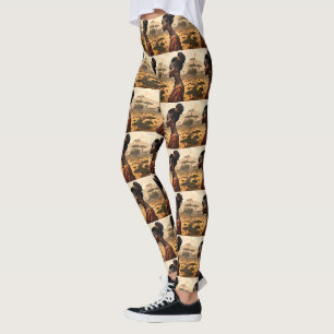 Legging Mulher Tribal A Observar A Sua Paisagem Africana.