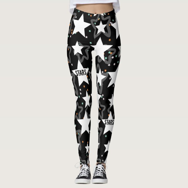 Legging Mulheres com padrão branco preto nas estrelas mode (Frente)