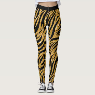Legging Mulheres com Pernas de Zebra, Dourada Olheira e Pr