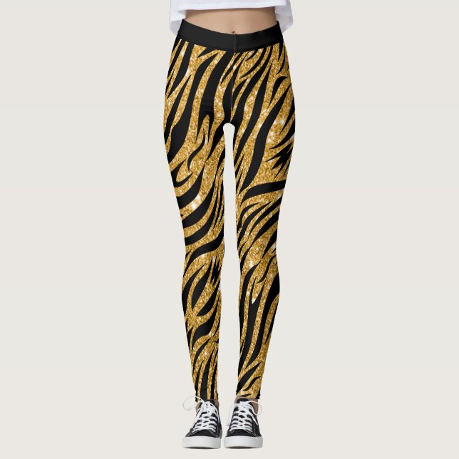 Legging Mulheres com Pernas de Zebra, Dourada Olheira e Pr (Frente)
