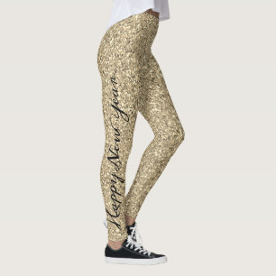 Legging Mulheres do Partido Glitter Dourado do feliz ano n