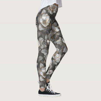 Legging Mulheres Prateadas Vestuário Ativo Gardenias Flor