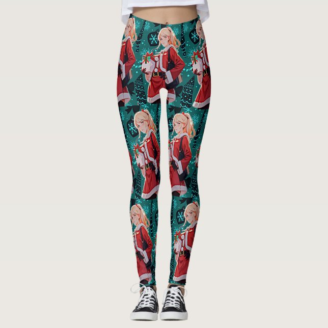 Legging mulheres que usam fantasia de Santa Sé (Frente)