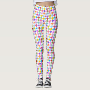 Legging Múltiplas cores Houndstooth+Padrão de Rpt Branco