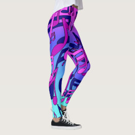 Legging Música Bonita Padrão Vibrante Rosa Azul Água