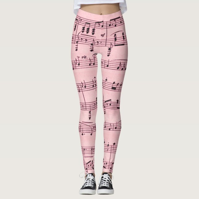 Legging Música em folha cor-de-rosa (Frente)