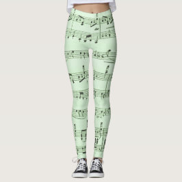 Legging Música em folha verde para baixo