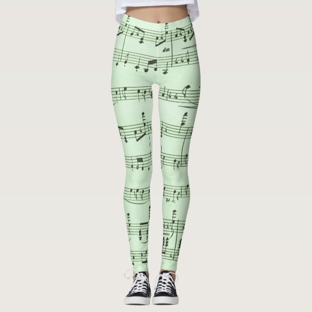 Legging Música em folha verde para baixo (Frente)