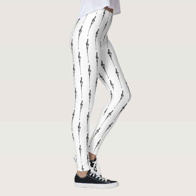 Legging Música Motif Derretendo Treble Clef Preto e Branco (Direita)