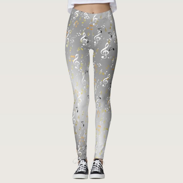 Legging música, música, nota, branco, melodia, clf, som, (Frente)