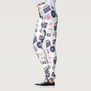 Legging Música Retro da Era dos Anos 80 Nostálgica