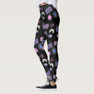Legging Música Retro da Era dos Anos 80 Nostálgica
