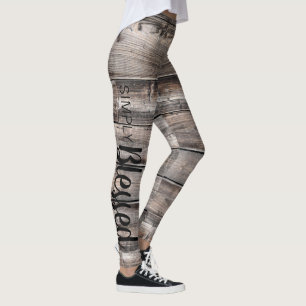 Legging música rústica SIMPLY BLESSED script em madeira de