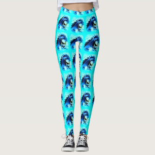 Legging mustang stallion head blue