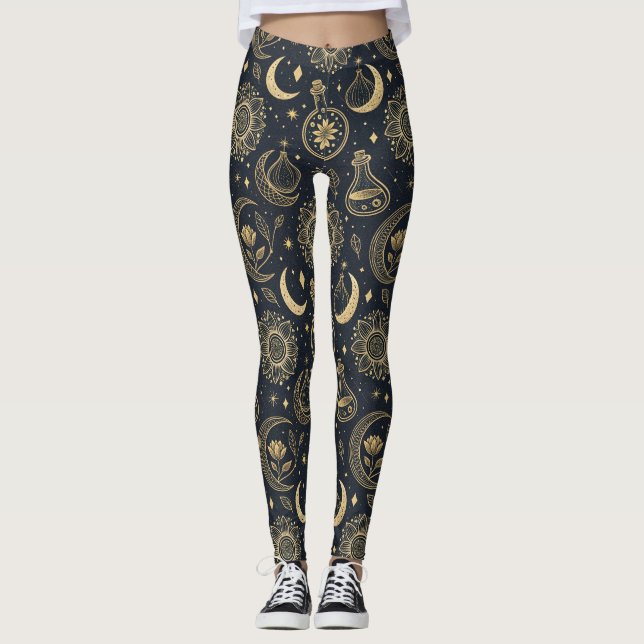 Legging Mystical Celestial Witchcraft - Gold Botanical (2) (Frente)