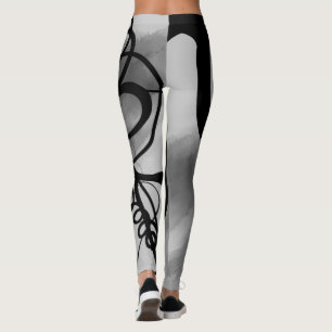 Legging Na grade: Cinza Abstrato, Preto e Branco