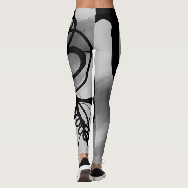 Legging Na grade: Cinza Abstrato, Preto e Branco (Verso)