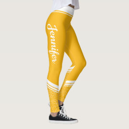 Legging Na moda amarelo escuro listras brancas florais e n
