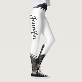 Legging Na moda branco com floral preto e moderno