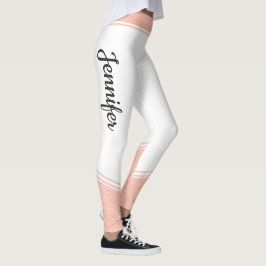 Legging Na moda branco e cor-de-rosa listras brancas flora