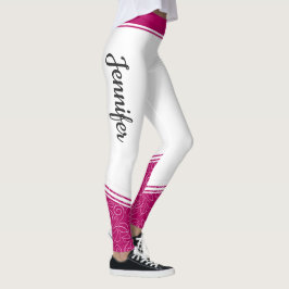 Legging Na moda branco magenta branco floral listras e nom