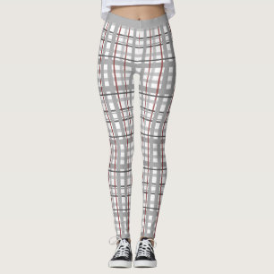 Legging Na moda Cinza Borgonha Xadrez