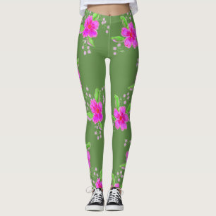 Legging Na moda com Impressão de Flor Rosa