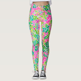 Legging Na moda Cor de Água Botânica Rosa Colorida
