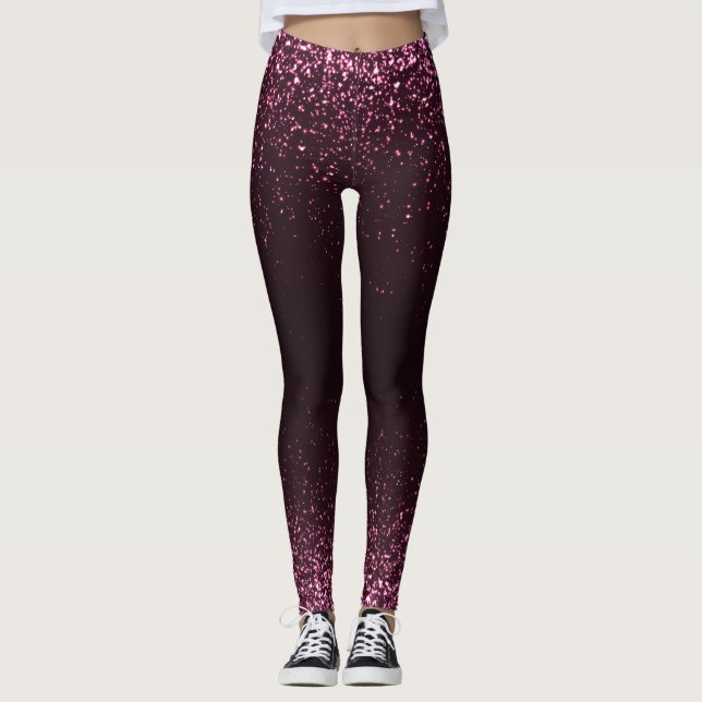 Legging Na moda de cinza brilhante preto rosa (Frente)